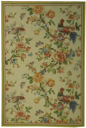 4x6' Needlepoint Flat Weave Rug Rooster Birds trees #PIX-20686 - 第 1/6 張圖片