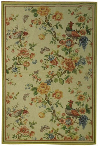 4' x 6'  Needlepoint Flat Weave Rug Rooster Birds trees #PIX-20686 - Picture 1 of 6