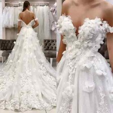 Elegant Wedding Dresses Lace Applique 3d Flowers A-line Bridal Gowns Plus Size