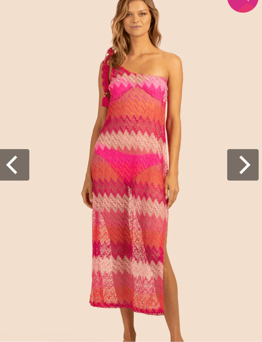 trina turk crochet dress Trina Turk CASCADE CROCHET ASYMMETRICAL MAXI DRESS/Cover Up Pink Medium