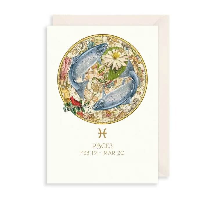 Pisces Birthday Card Zodiac Star Sign Horoscope - Illustrated Greeting Card