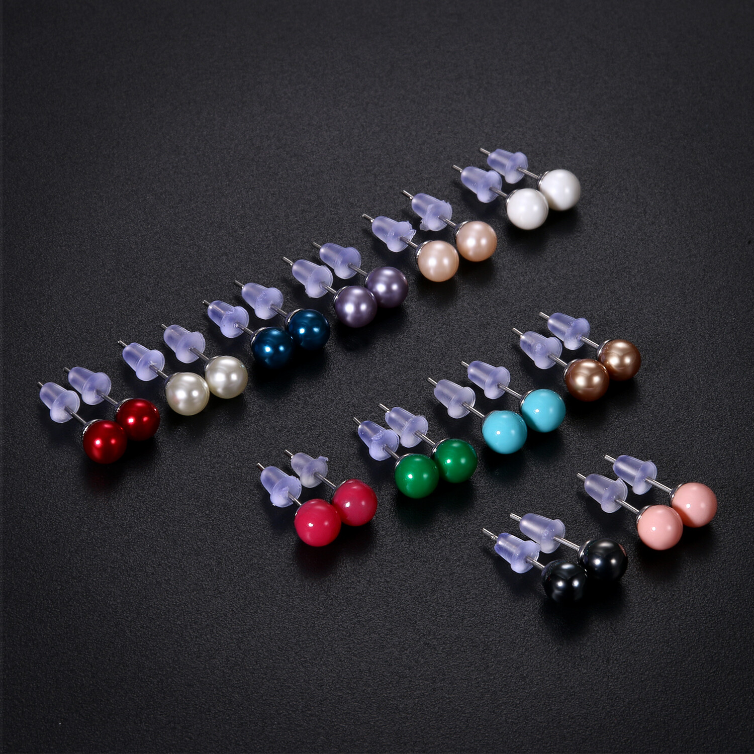 24Pc Faux Pearl Colorful Earring Stud Stainless Steel Ball Earring