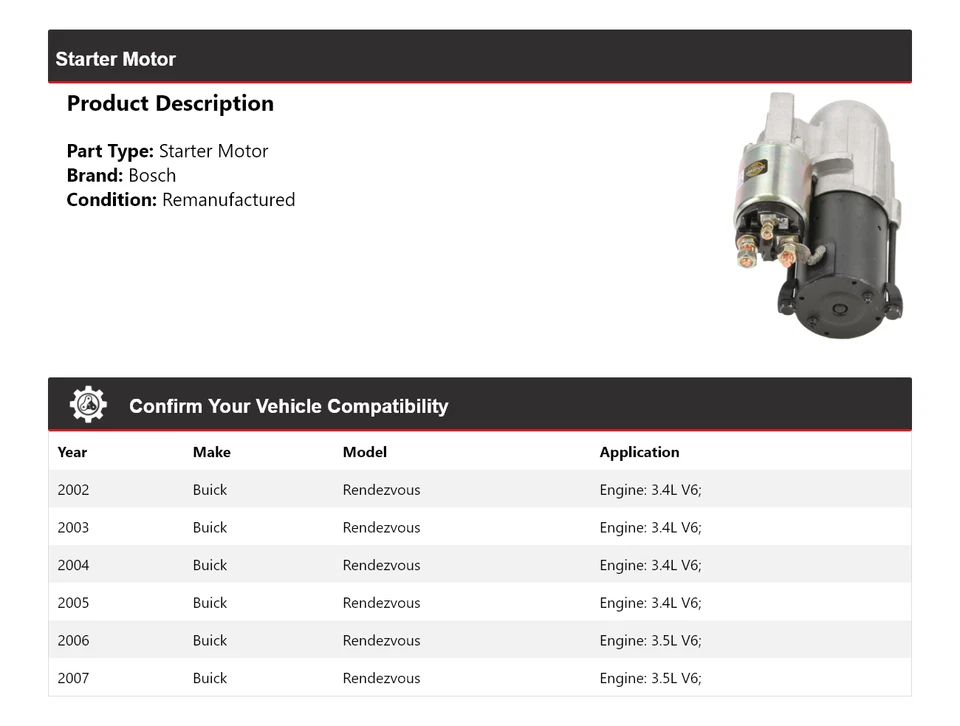 Arrancador Bosch Buick Rendezvous 2002-2007 (remanufacturado) 2003 2004 2005 Foto 2 de 4