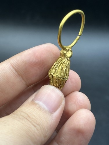 Hermoso pendiente griego antiguo de oro de 18 quilates muy raro - Imagen 5 de 13