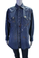 Riley Womens Denim Collared Long Sleeve Button Up Blouse Top Blue Size XS