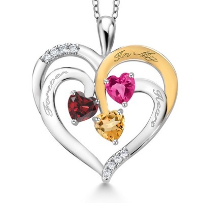 1.66 Ct Red Garnet Pink Created Sapphire Rhodium Plated Pendant with Chain