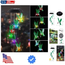 LED Solar Hummingbird Wind Chime, 25" Mobile Hanging Wind Chime for Home Gard...