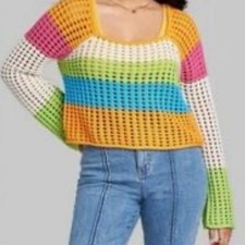 Wild Fable Multicolor Striped Sweater Boho Casual Size L