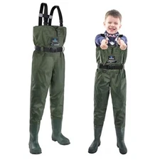Chest Waders for Kids with Boots, Waterproof Youth Waiters for 8/9 Green