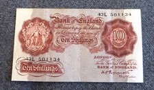 1934 Kenneth Peppiatt 10-shilling banknote with the serial prefix 43L