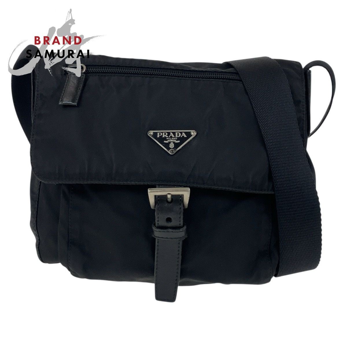 Prada Tessuto Nylon Shoulder Bag with Triangle Logo Plate and Silver Hardware