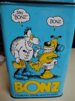 Vintage Bonz 1987 Blue BONZ Purina Dog Treat Tin Dental Treats Ralston Purina