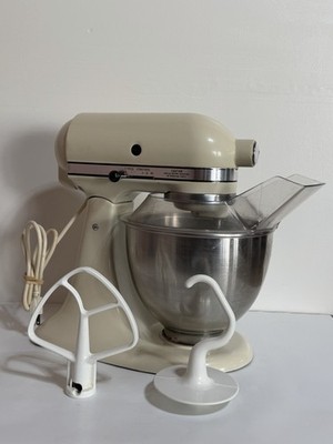 VINTAGE Hobart KitchenAid Model K45SS Stand Mixer Cream Color Cover Accessories