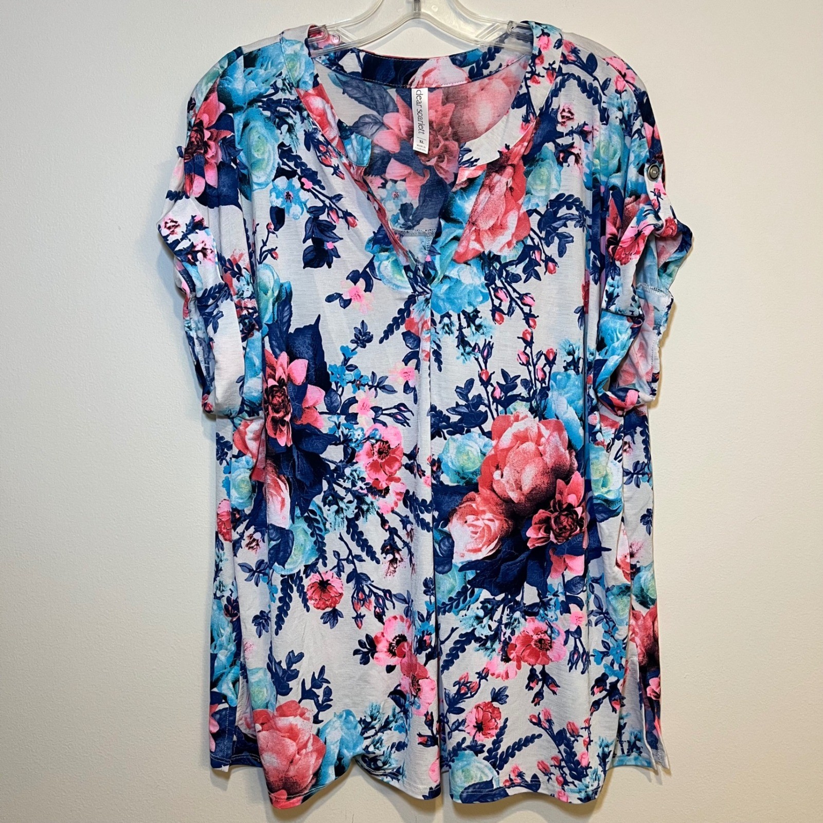 Dear Scarlett Lizzy Blouse Short Sleeve Shirt Top Multicolor Floral Size XL