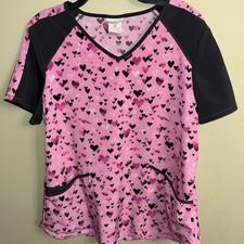 Scrubstar Scrub Top SzM Pink Hearts Short Sleeve