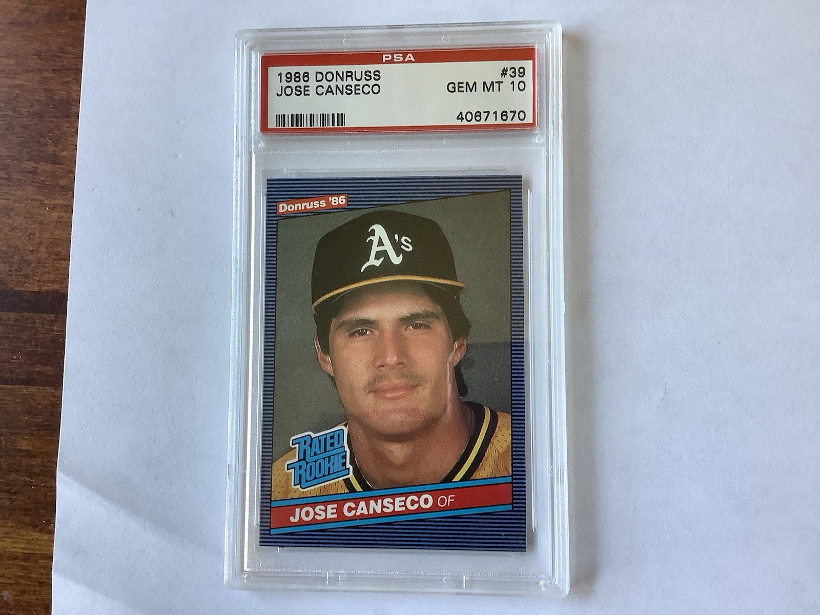 1986 Donruss #39 JOSE CANSECO RATED ROOKIE RC - PSA 10 GEM MINT