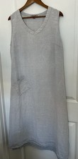 FLAX Womens Dress Large 100% Linen V Neck Pocket Relaxed Lagenlook Coastal