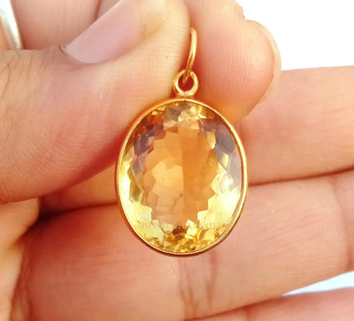Natural Citrine  Charm ,18k Yellow Gold Pendant , Handmade Solid Gold Pendant