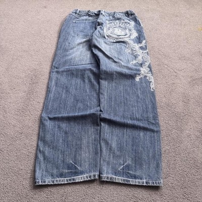 Vintage Y2K Grunge Cybergoth Pelle Pelle Baggy jeans with a crazy embroidery