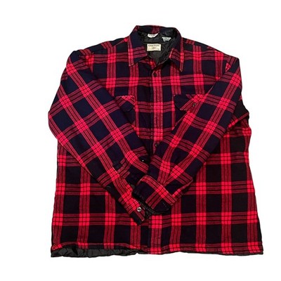 Vintage Oakton Ltd Red Black Plaid Flannel Shirt Jacket L Quilted Lumberjack 