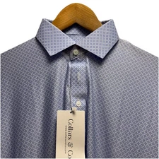 Collars & Co. Mens Medium Relaxed Dress Collar Blue Geometric Featherweight Polo