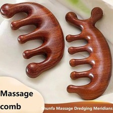 01Pc Head Meridian Massage Comb Anti-static Natural Wooden Wide Tooth Six-Claw