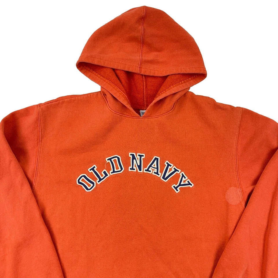 Vintage Y2K Old Navy Youth XL Orange Spellout Sweatshirt Embroidered 2000s Boys - Image 2 of 4