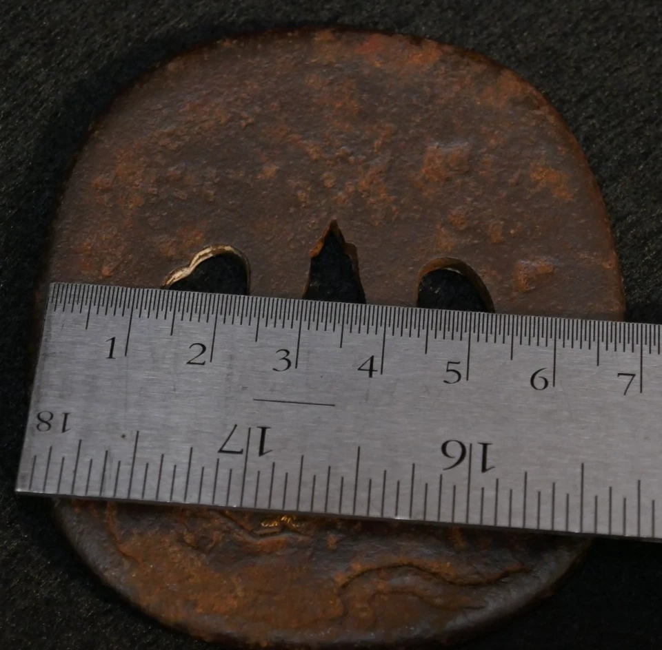 Antiguo Japonés Período Edo Wakizashi 脇差 Tsuba 鍔 Hierro Forjado, Pesca Bajo Árbol Foto 4 de 4