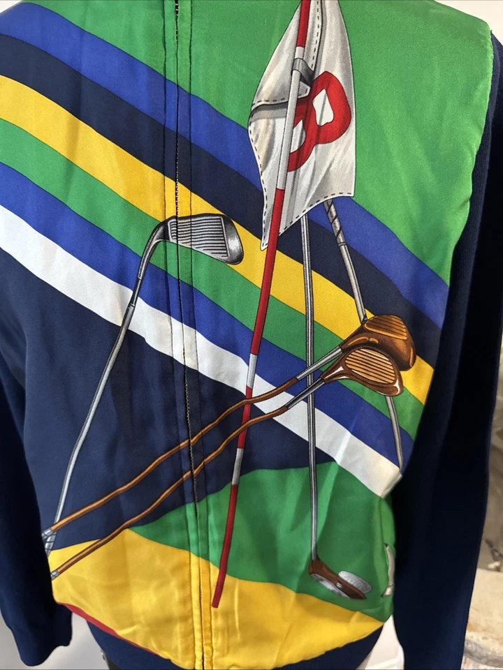 Ralph Lauren Golf Women Mulberry Silk Knit TRACK ZIP JACKET S Navy Multi Colored - Image 4 of 4