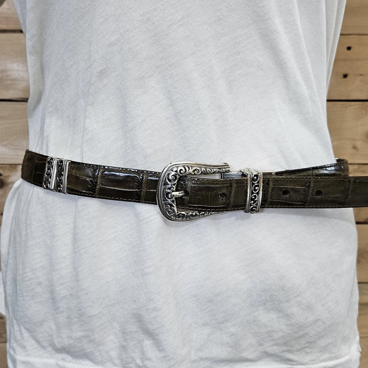 Vintage‎ 90s Brighton Leather Dark Green Belt Medium EUC Vtg 90s Brighton Brown Leather Silver Tone‎ Metal Link Sz M  main image 3