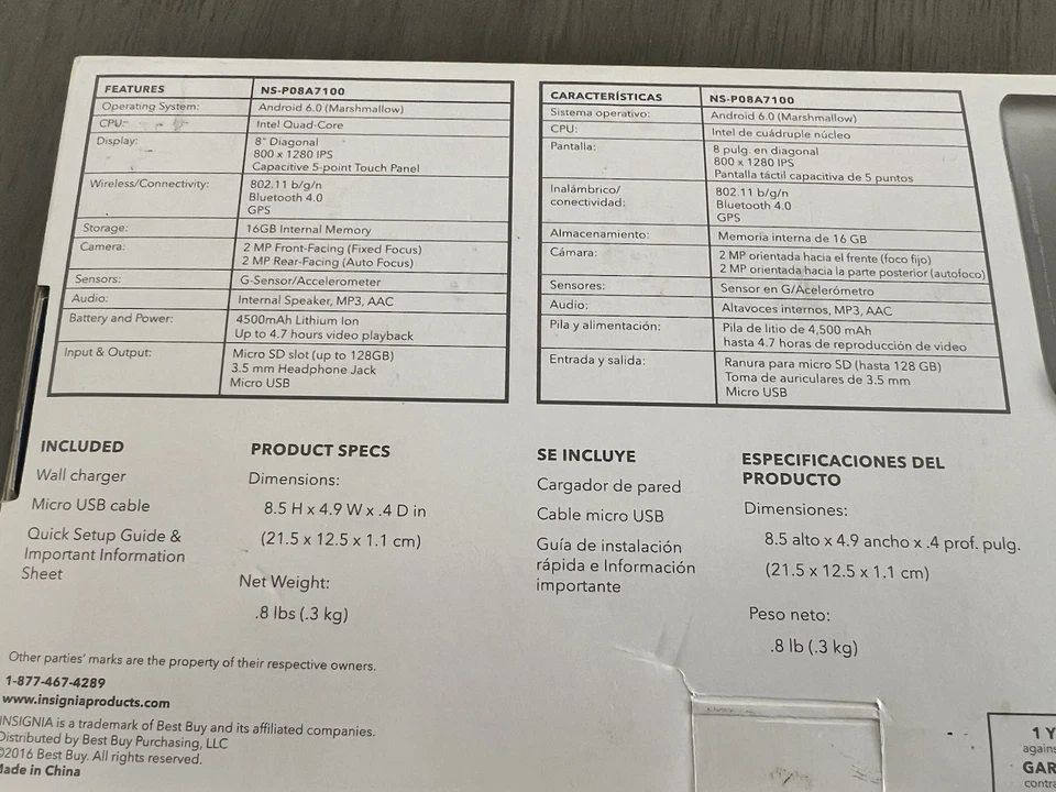 Insignia 8” FLEX Android Tablet 16GB WiFi Bluetooth Intel Quad-Core NS-P08A7100  - Image 4 of 4