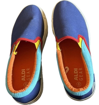 #ad #ad ALDI GEAR WOMENS BLUE RED YELLOW SLIP ON SNEAKERS FITTED W DR SCHOLL’S GELS SZ 9 $15.89