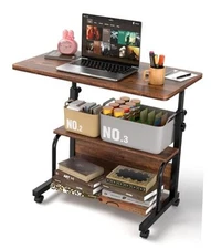 Portable Rolling Desk on Wheels Adjustable Height Desks for Small Rustic