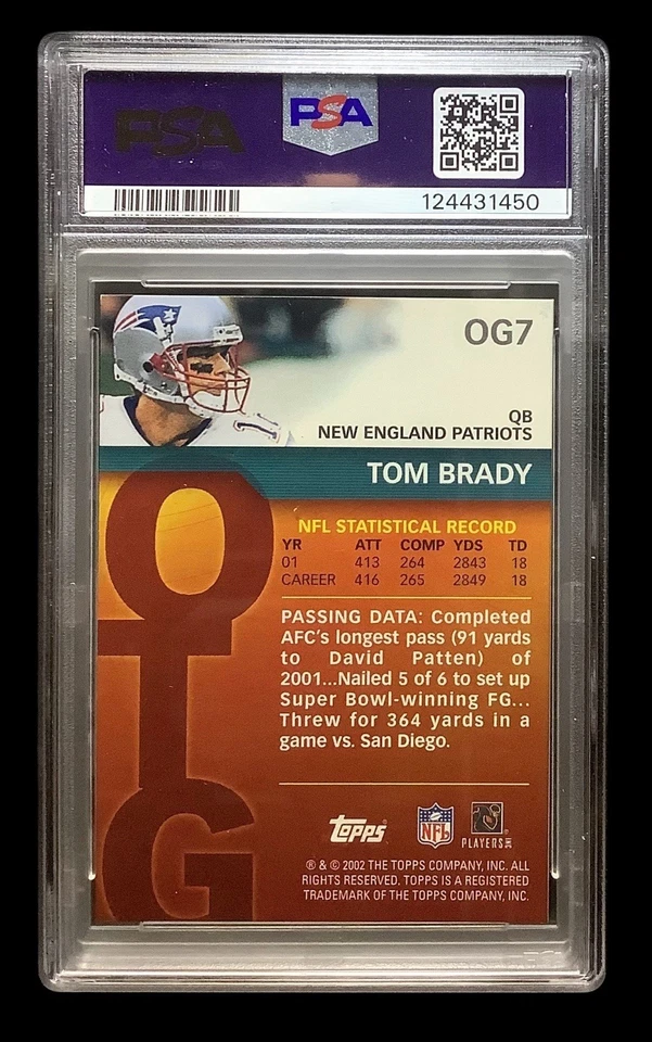 2002 topps #OG7 tom brady; own the game SP holo refractor PSA 8  (1st INSERT) - Image 2 of 2