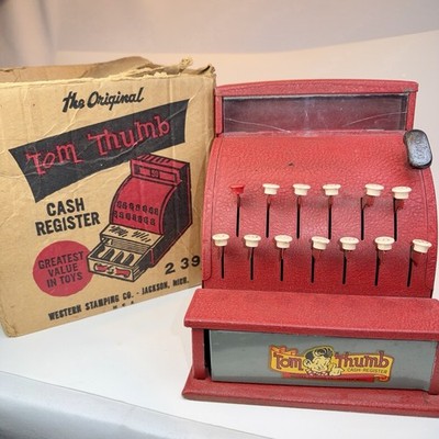 Vintage Tom Thumb Toy Cash Register Red Metal 1950s Western Stamping Co USA 