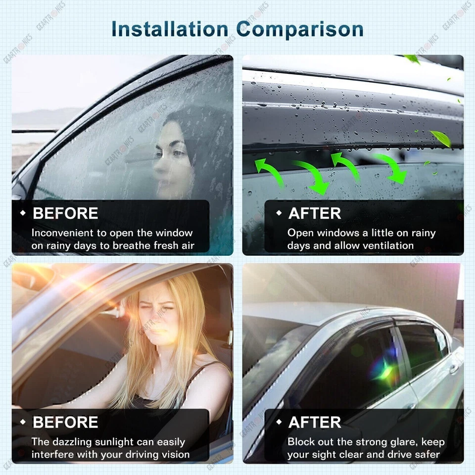 For 2011-2016 Hyundai Elantra JDM Wavy Mugen Style Window Visor Vent Rain Guards - Изображение 4 из 4