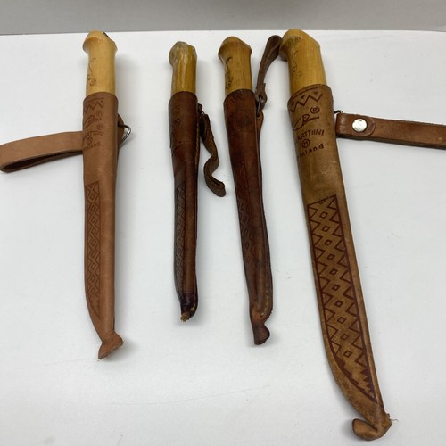 LOT OF 4 J Marttiini Finland Rapala Filet Fishing Knife 6" & 4” Leather Sheaths