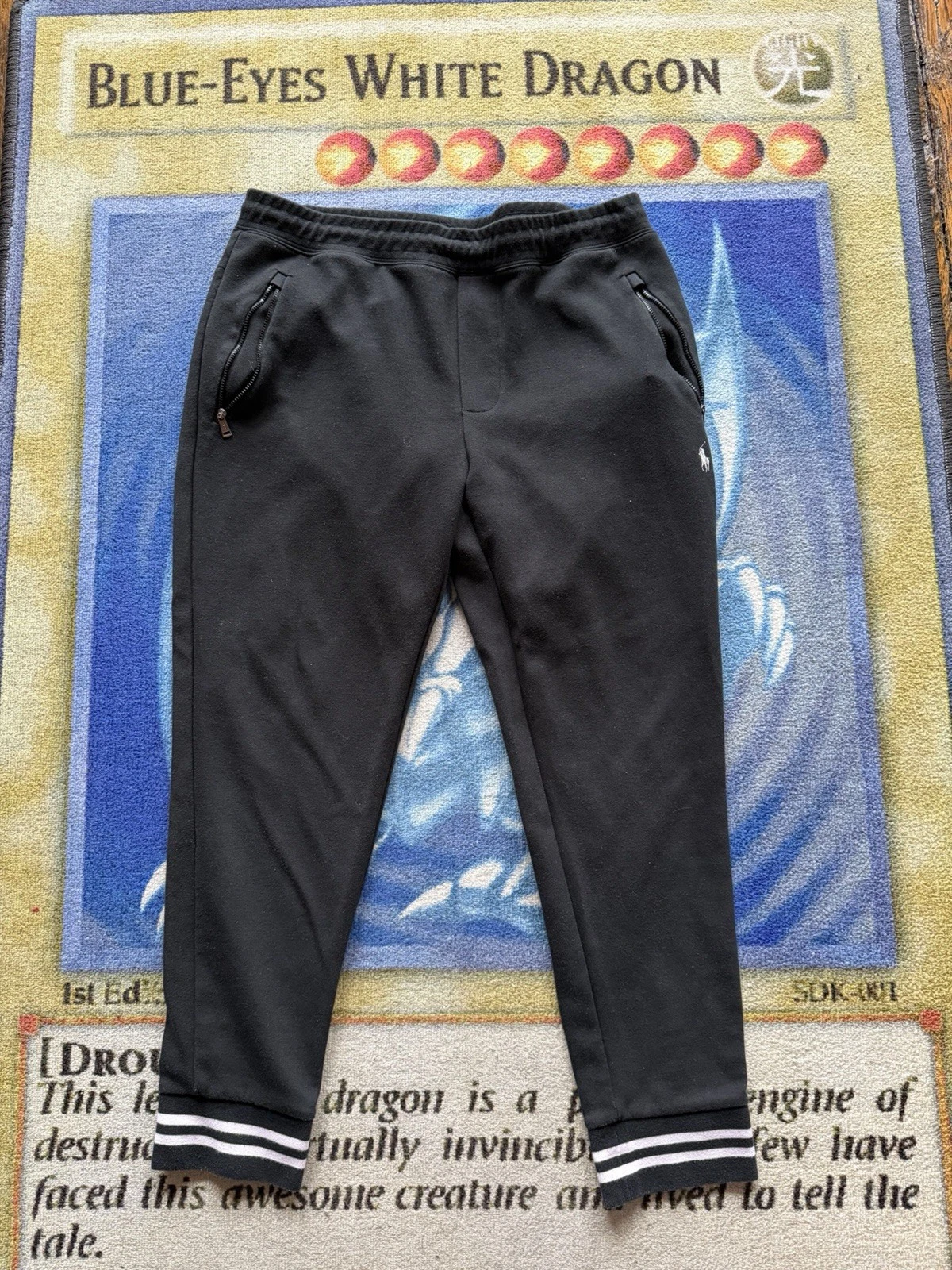 Polo Ralph Lauren Performance Jogger Sweatpants Men L Black Zip Pocket Big Pony