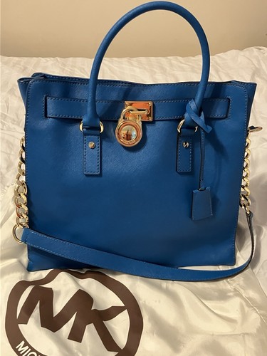 Michael Kors Hamilton Satchel Bag with Gold Chain - Blue EXCELLENT CONDITION