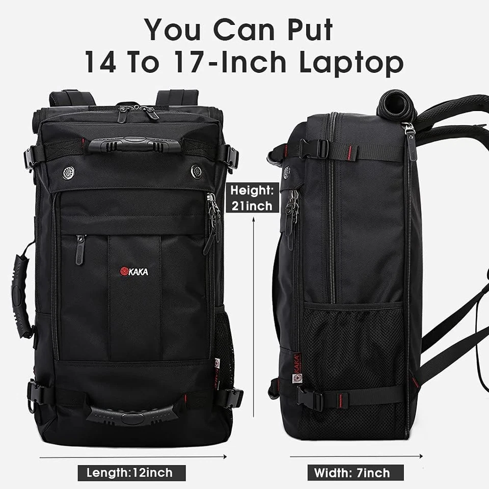 Mochila de viagem KAKA, bolsa de transporte água 22,4x11,8x5,9", preta (abertura superior)  - Imagem 3 de 4