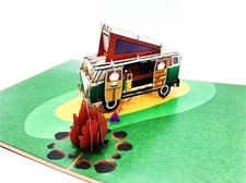 3D Pop Up Greeting Card Car Recreational Vehicles RV Camping Bonfire Family Gift