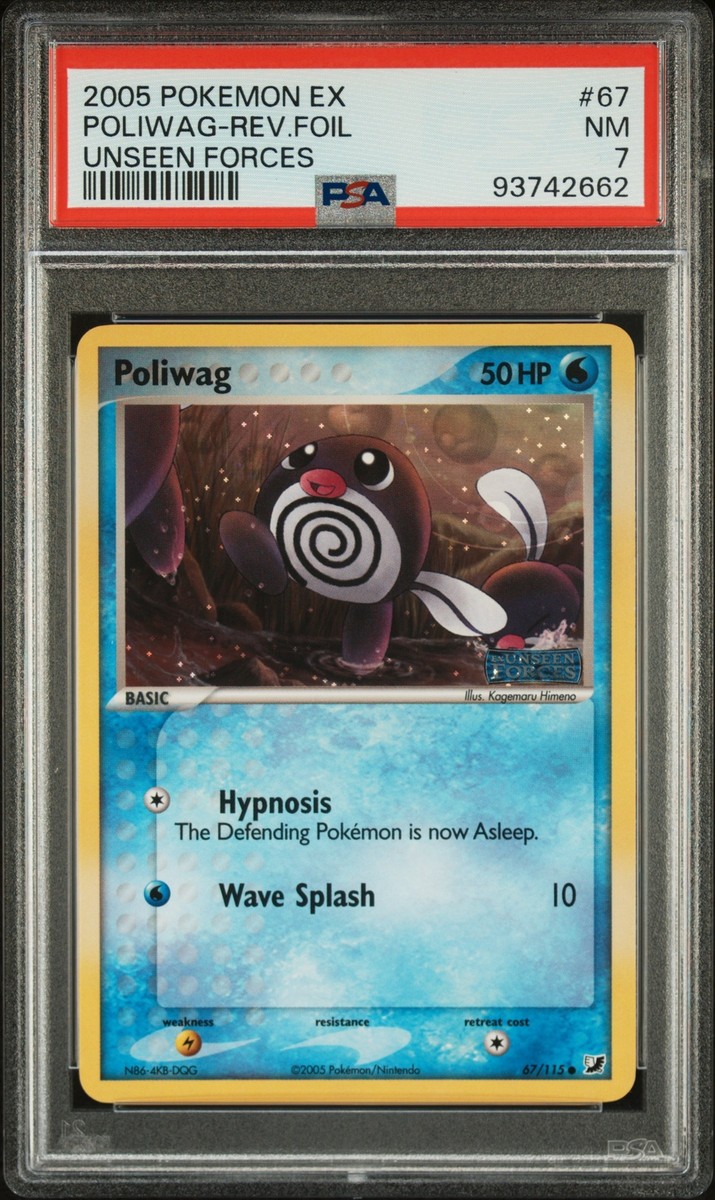 PSA 7 Poliwag Reverse Foil Unseen Forces #67 2005 Pokemon Ex