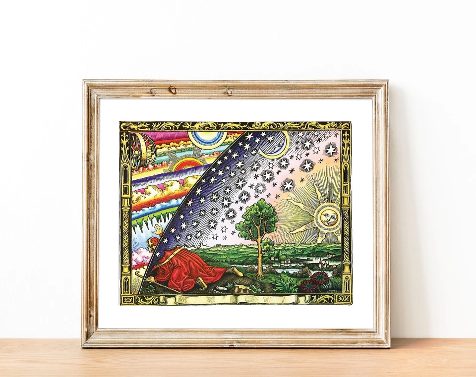 Impresión de póster arte pared tierra plana cúpula firmamento grabado The Flammarion 1888 Foto 3 de 4