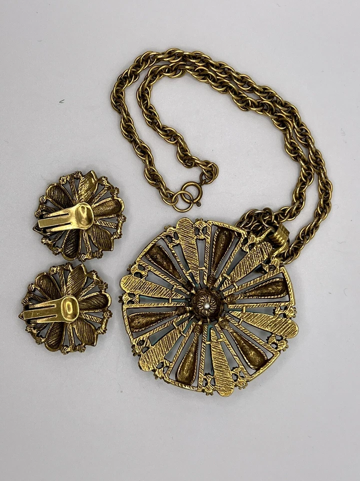 Vintage SELRO Selini Faux Turquoise  & Faux Pearls, CLOWNS Necklace/Earring Set Foto 3 de 4