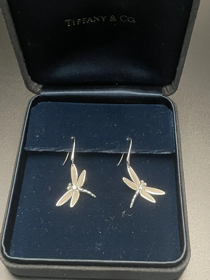 Tiffany & Co. 18k White Gold Diamond 0.14ct Dragonfly Earrings - Image 2 of 4