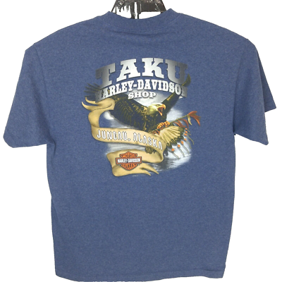 taku　Harley-Davidson Eagle Print Harley Davidson T Shirt Shop Taku Juneau Alaska Blue Motorcycle