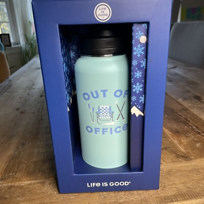 NWT LIFE IS GOOD Out of Office Ski STAINLESS INSULATED WATER BOTTLE 32 oz OOO