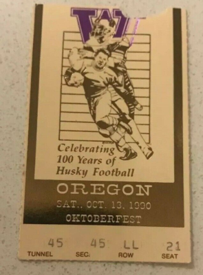 #ad 1990 Washington Huskies Oregon Ducks Husky Stadium NCAA Ticket Stub $16.00