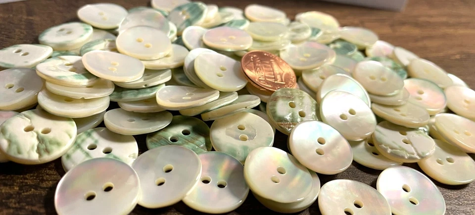 6 botones curvos iridiscentes crema y verde concha coser 17,5 mm 11/16" 12776 Foto 4 de 4