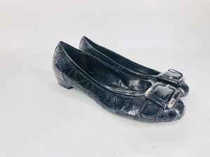 Franco-Sarto-Flats-Women-039-s-9-M-Black-Patent-Leather-Toe-Buckle-Quilt-Design